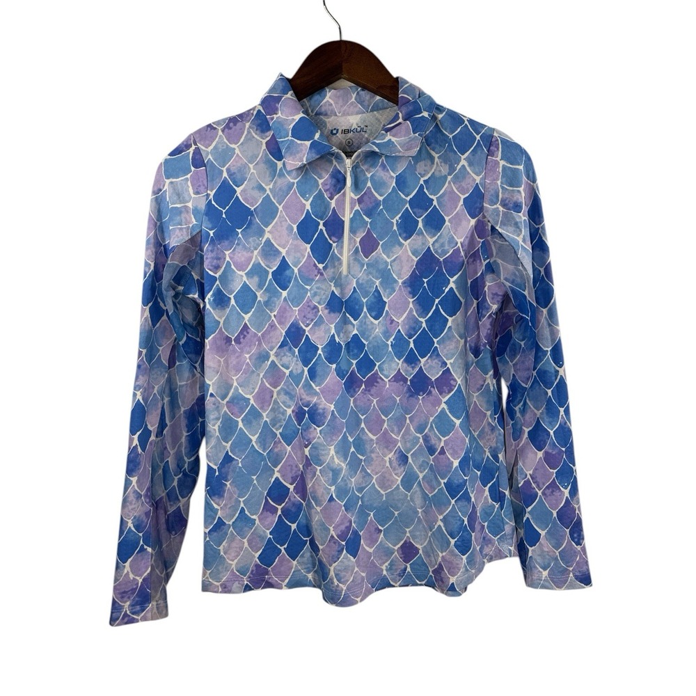 IBKUL Golf Pullover Long Sleeve Athletic Top Blue Purple Print Small‎